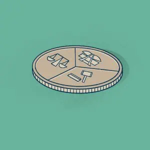 Koin yang menggambarkan trias politika