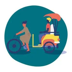 Seorang menarik becak model belakang