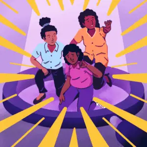 Tiga perempuan kulit berwarna di atas panggung