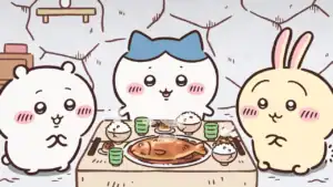 chikawa dan teman-temannya sedang makan siang